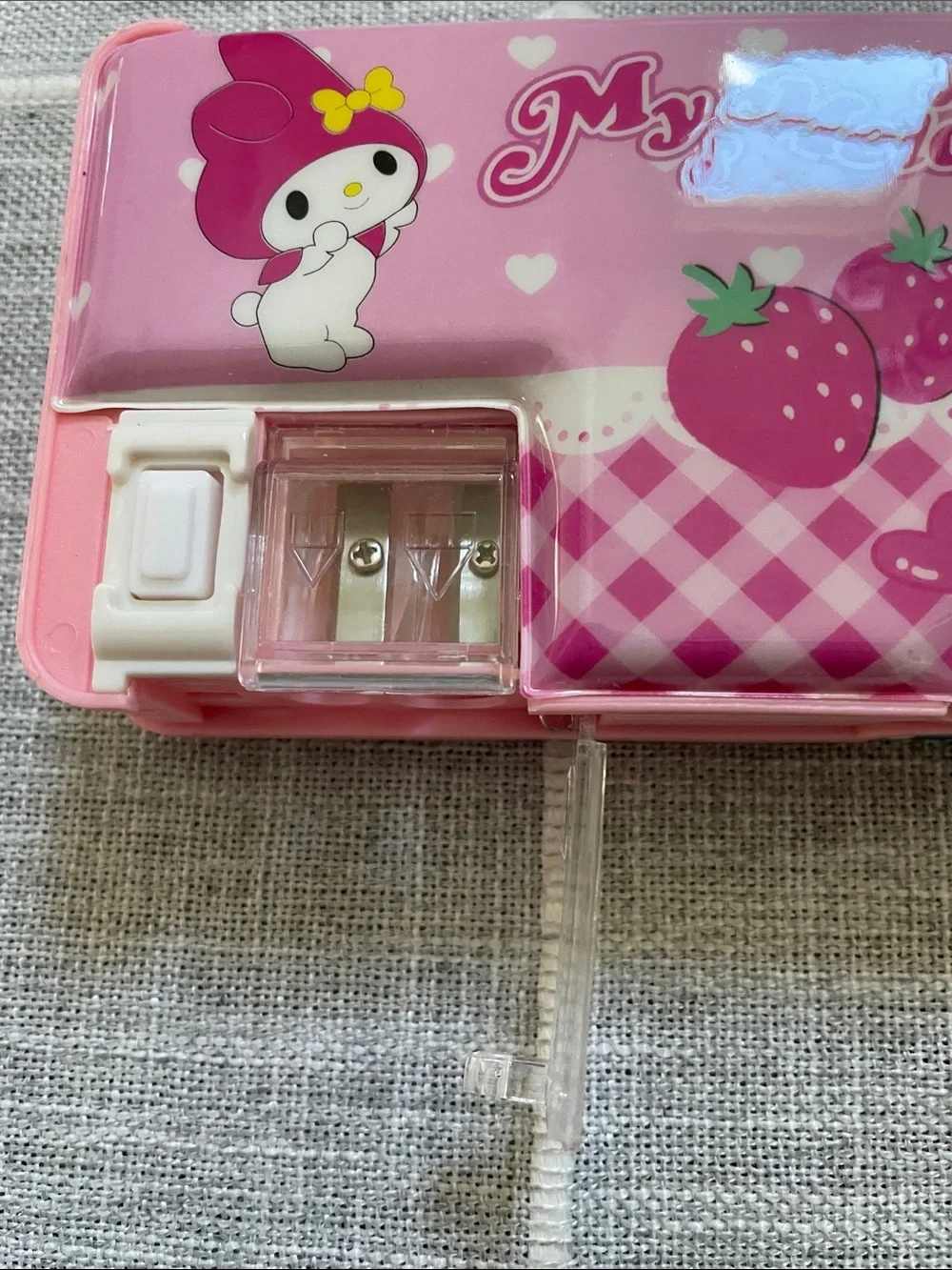 My Melody Pink Strawberry Design Pencil Case with built in sharpener